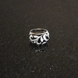 Sterling Silver CZ Black Enamel Inlay Ring Sz 6.5
